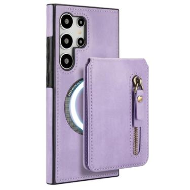 Imagem de HAOMRIYL Capa tipo bolsa para Samsung Galaxy S25 Ultra/S25 Plus/S25, carteira destacável, porta-cartões, capa de couro com carregamento magnético sem fio, roxo, S25plus