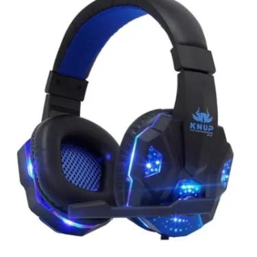 Imagem de Fone de Ouvido Gamer com Fio Over-ear Cor Preto Azul Knup 397