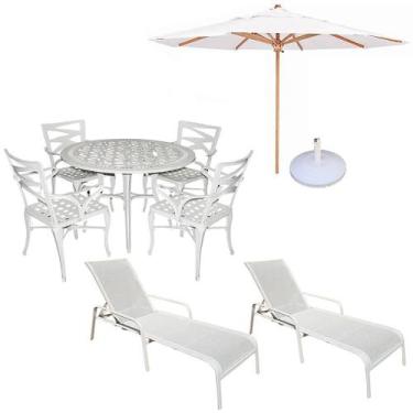Imagem de Conjunto de Mesa 4 Cadeiras Liz com Guarda Sol e 2 Espreguiçadeiras Te