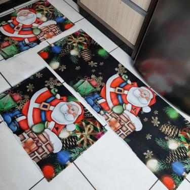 Imagem de Tapete Cozinha 3 Pçs Antiderrapante Natal Papai Noel Chaminé - Colorfu