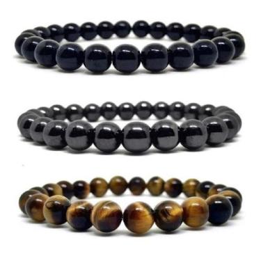 Imagem de Kit 3 pulseiras pedra olho de tigre ônix hematita - Despertararts, 20c