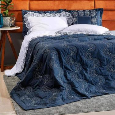 Imagem de Jogo de Cama Queen 04 Peças Coleção Astral Percal 200 Fios Juma - Azul Marinho