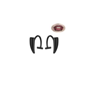 Imagem de AccGin Conjunto de 9 peças de piercings falsos – piercing de nariz falso de septo, anel labial de dentes de vampiro, punho de lábio, brincos de orelha falsa, argola de nariz, joia corporal não