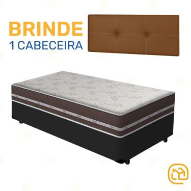 Imagem de Box Solteiro Preta + Cabeceira Painel Iris Marrom + Colchão de Molas Classic Superlastic 88cm