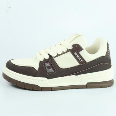 Imagem de Tenis Vanscy Recortes Casual, 40, Marrom, Branco