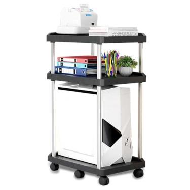 Imagem de Niciksty Suporte de torre de computador de 3 níveis, suporte de computador com rodas, suporte de capa para PC móvel, suporte de CPU ATX para fax home office, preto