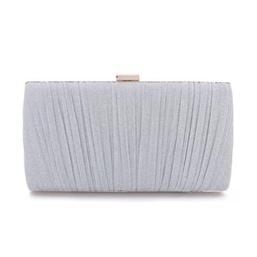 Imagem de Freie Liebe Bolsa de mão feminina para noite, bolsa de ombro plissada, com corrente, coquetel, festa de casamento, Prata