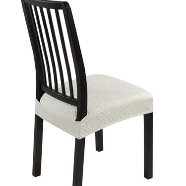 Imagem de SearchI Conjunto de 6 capas de assento elásticas para cadeiras de jantar, macias e removíveis e laváveis para cadeiras de jantar, capa protetora de assento de sala de jantar (traseira quadrada, bege