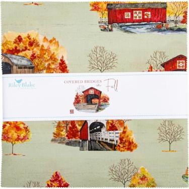 Imagem de Tara Reed Pontes cobertas no outono 25,4 cm Empilhador 42 25,4 cm Square Layer Cake Riley Blake 10-16210-42