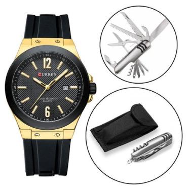 Imagem de Combo Relógio Casual Masculino Curren Gold +Canivete Camping