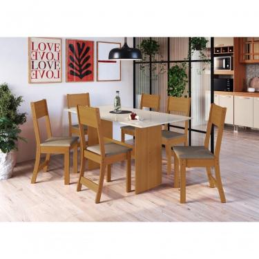 Imagem de Conjunto Sala De Jantar Fidelitá Siena Com 6 Cadeiras Freijó/off-white Assento Cacau
