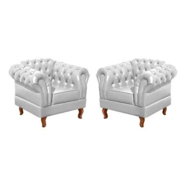 Imagem de Kit 2 Poltronas Chesterfield Dom Pedro Vintage Retrô Capitonê Couro Branco