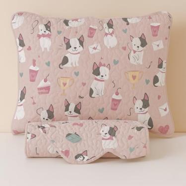 Imagem de Kit Colcha Solteiro 2 Peças – Cobre Leito Estampado Colorido Rosa Azul Verde, Conforto e Maciez para Cama Solteiro(Cachorro)