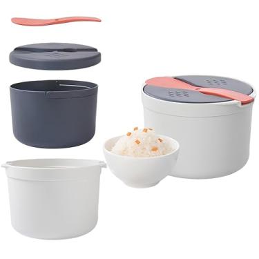 Imagem de Qivine Panela De Arroz Para Micro-Ondas, Vaporizador, Macarrão 2 Litros Com Peneira, Vaporizador Cozinhar Vegetais, Lavável Na Máquina Lavar Louça, Cozinha Até 8 Xícaras