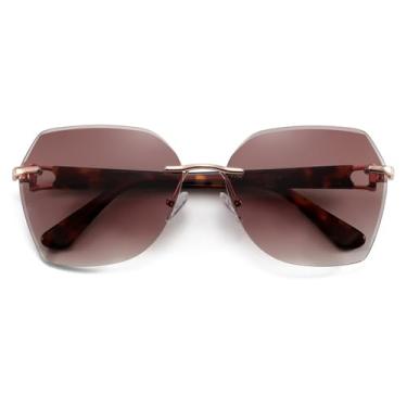 Imagem de Óculos de sol grandes sem aro femininos, armação de metal degradê, com proteção UV400, antirreflexo, marrom, BH01