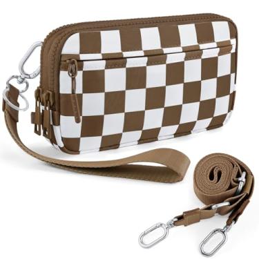 Imagem de NEWROGENG Carteira feminina quadriculada com 4 zíperes, porta-cartão de crédito, organizador de celular, Caramel, 7.48 x 1.38 x 4.33 inches