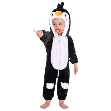 Imagem de OLAOLA Macacão de fantasia de animal de bebê, macacão infantil unissex de pinguim, fantasia de cosplay de pelúcia para bebês, fantasia de Halloween