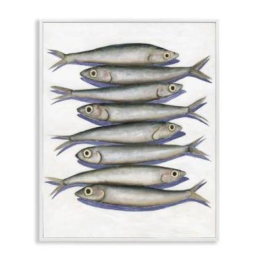 Imagem de Stupell Industries Desenho de arte giclée emoldurado de peixe anchova empilhado branco por Michael Willett, 76 x 61 cm