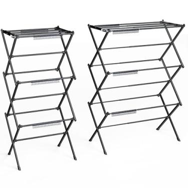 Imagem de Rbitroise Estante de secagem de roupas de 3 andares|Escorredor de roupas dobrável|Rack antiferrugem para secar roupas|Escorredor de roupas de dormitório - preto puro