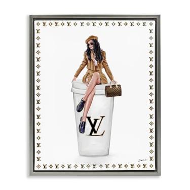 Imagem de Stupell Industries Design de arte de parede elegante feminino e cinza café emoldurado em tela flutuante por Ziwei Li, 53 x 43 cm