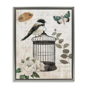 Imagem de Stupell Industries Design de parede em tela flutuante cinza vintage Menagerie Bird por Nan, 80 x 63 cm