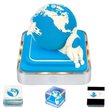 Imagem de Calendário 3D 2026, calendário de 2026, bloco de notas 3D criativo com luzes, arte de escultura em papel faça você mesmo, presente de decoração de mesa para aniversários de Natal e aniversário (Terra