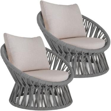 Imagem de 2 Poltrona Área Externa Monza Alumínio Pintura Corda Náutica Prata