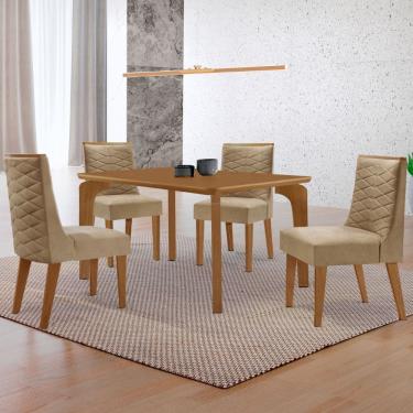 Imagem de Mesa Liz 120 Mdf Canto Copo E Com 4 Cadeiras Safira Turim 07 Naturalle