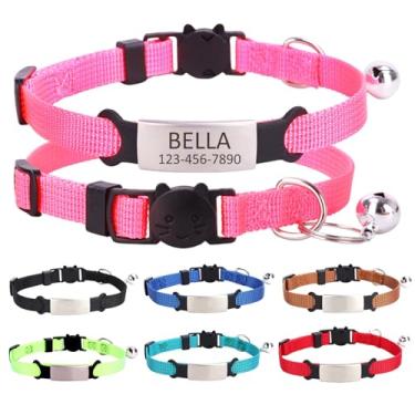 Imagem de Coleiras de gato gravadas personalizadas com nome e número de telefone, fivela ajustável personalizada e coleira de identificação de sino para gatinhos e gatos