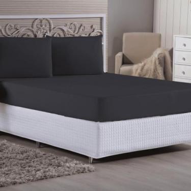 Imagem de Jogo De Lençol Casal 3 Peças Malha Algodão - Sonho e Arte, Preto