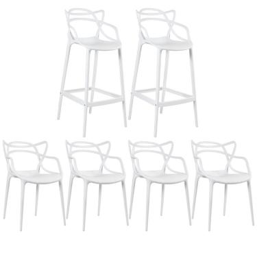 Imagem de Kit 4 Cadeiras + 2 Banquetas Altas Masters Allegra Branco