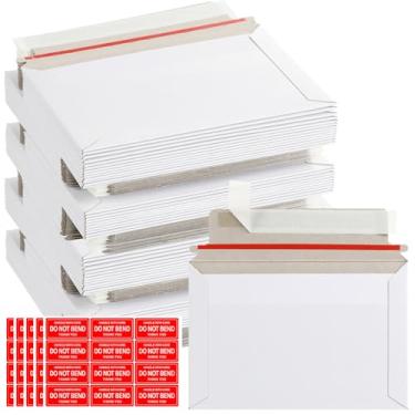 Imagem de Pacote com 100 envelopes rígidos de 16,5 x 4,5 polegadas envelopes de papelão autovedantes, envelopes de CD brancos permaneçam planos para cartões postais de envio de documentos fotográficos