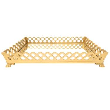 Imagem de Bandeja Redonda Luxo Com Espelho Dourada - Magicril Bandejas