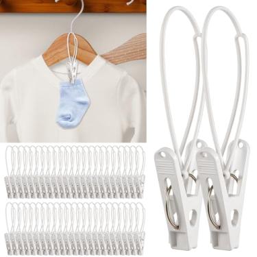 Imagem de MBAIYO Pacote com 90 ganchos de lavanderia multiuso clipes para pendurar, alfinetes de roupas com cabides de corda de plástico com clipes para roupas de bebê, calças, meias, toalhas, guarda-roupa e