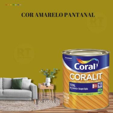 Imagem de Tinta Esmalte Sintético Base Água Cor Amarelo 800ml Coral Coralit Tota