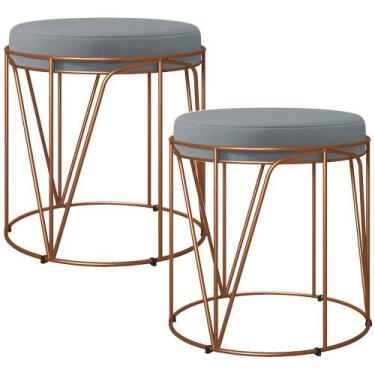 Imagem de Kit 02 Puffs Decorativo Aramado Bronze Zaya L02 Suede Cinza - Lyam Dec