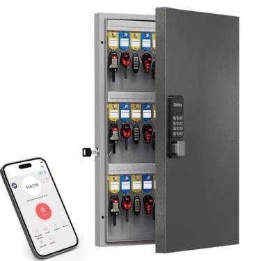 Imagem de SAFE72 Organizador de armário de chave, suporte de parede de caixa de bloqueio de chave de metal usa desbloqueio de tecnologia OTP, senha fixa/desbloqueio Bluetooth, aplicativo gera códigos PIN
