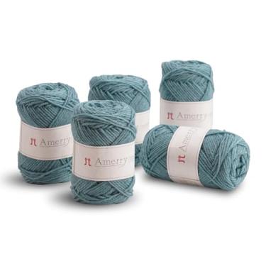 Imagem de Conjunto de 5 novelos Hamanaka Amerry, peso médio, 70% lã merino da Nova Zelândia, 30% mistura acrílica, fio macio e fácil de tricotar para tricô e crochê, feito no Japão (Col. 37)