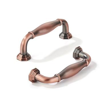 Imagem de khtumeware Pacote com 10 puxadores de armário de cobre antigo escovado 3-1/2 polegadas (89 mm) puxadores de armário vintage ferragens sólidas para armário puxadores de gaveta puxador de cômoda