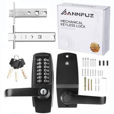 Imagem de ANNFUZ Fechadura de porta de entrada sem chave mecânica com alça, conjunto de fechadura de porta frontal com botão e chaves, fechadura de maçaneta de porta de código de combinação com teclado