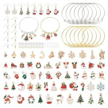Imagem de KISSITTY Berloques de Natal, faça você mesmo, kit de fabricação de joias de liga esmaltada, boneco de neve, Papai Noel, pingente com pulseiras em branco expansíveis, ganchos de brinco, anéis de pular