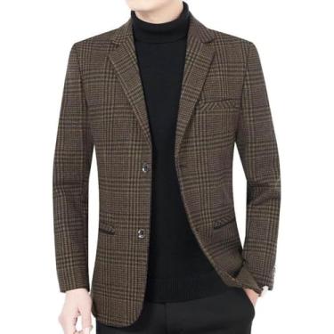 Imagem de Blazers Para Homens Reino Unido 2 Botão Terno Casaco Marrom Escuro Jaquetas Espinha De Peixe Tweed Blazer Loose Fit Formal Vestido Jaqueta Elegante Formal Jaqueta Adequada Para, As Picture, XL