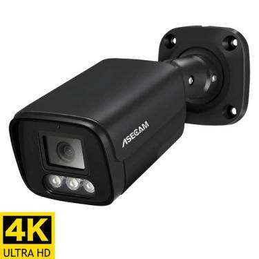 Imagem de Câmera IP Externa 4K 8MP ASECAM Metal Preto POE H.265 Onvif Detecção H