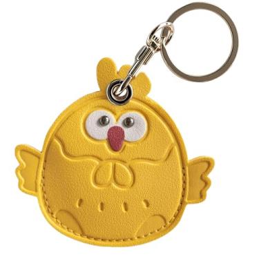 Imagem de Capa de couro compatível com AirTag, capa protetora de rastreador GPS com chaveiro para chaves, crianças, idosos, coleira de animais de estimação, mochilas, bagagem (frango amarelo)