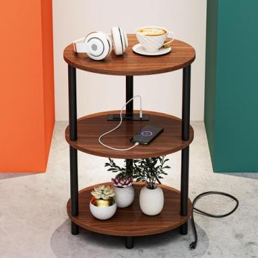 Imagem de Mesa lateral RISWER pequena redonda de 3 camadas com portas USB e toma