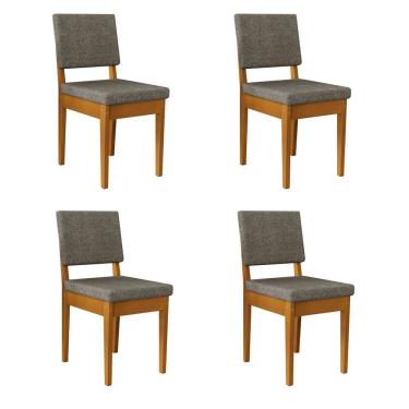 Imagem de Kit 4 Cadeiras 100% Madeira Maciça Encosto e Assento Estofado Miami Cerejeira/Café