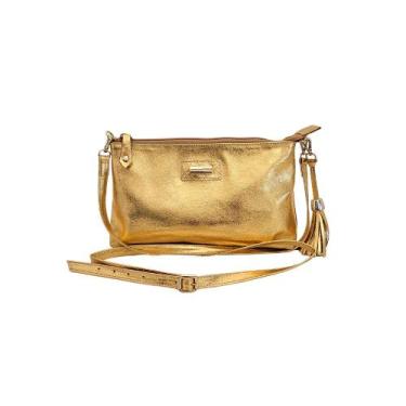 Imagem de Bolsa de Ombro Feminina Couro Legítimo Bolso Interno Alça Regulável Ta