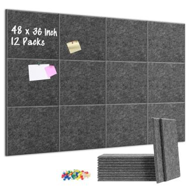 Imagem de DOLLAR BOSS Quadro de avisos grande de cortiça, 122 cm x 91 cm, quadro de cortiça, 12 pacotes de quadros de cortiça de 1,2 cm de espessura para paredes, painéis acústicos adesivos seguros, placa de