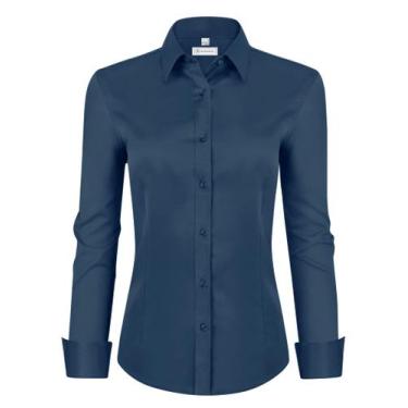 Imagem de Camisas femininas com botões, siliteelon, manga comprida, verde-azulad