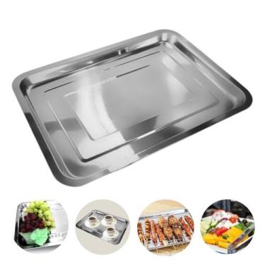 Imagem de Bandeja Inox Retangular Rasa 45 X 35 Multi Uso Servir Grande - Kehome